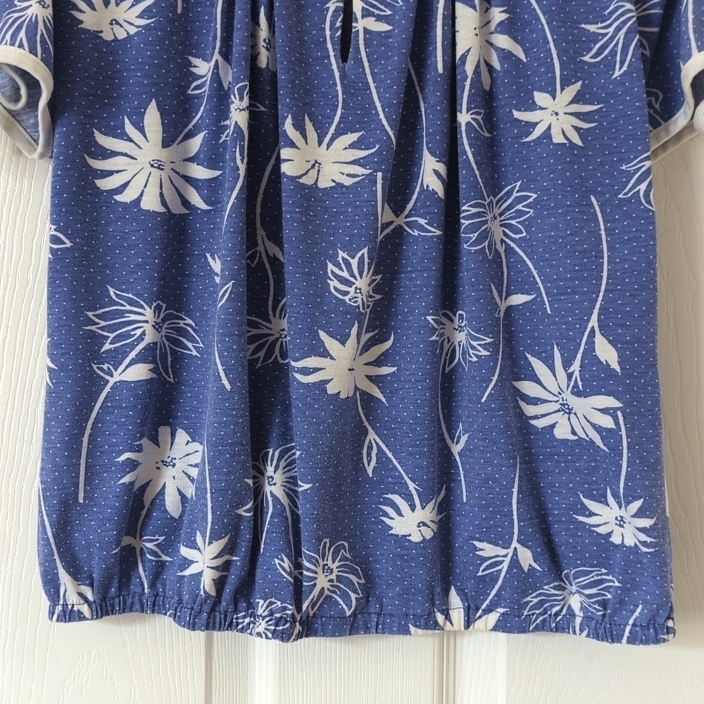 Catalina 90's Vintage Floral Dot Scoop Neck Short Tie Sleeve Top Purple White L - Picture 6 of 9
